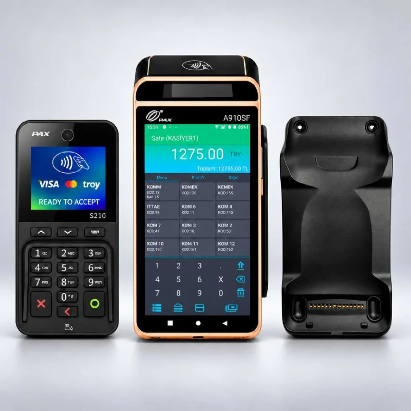 PAX A910SF Android YazarkasaPOS + S210 Pinpad +B910sf İletişim ve Şarj Ünitesi